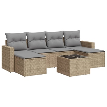 Set canapele de grădină, 7 piese, cu perne, bej, poliratan - Img 2