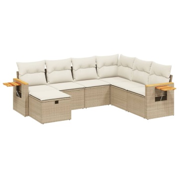 Set canapele de grădină, 7 piese, cu perne, bej, poliratan - Img 2