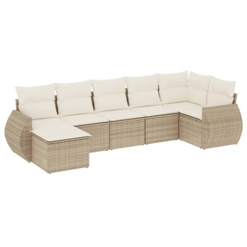 Set canapele de grădină, 7 piese, cu perne, bej, poliratan - Img 2