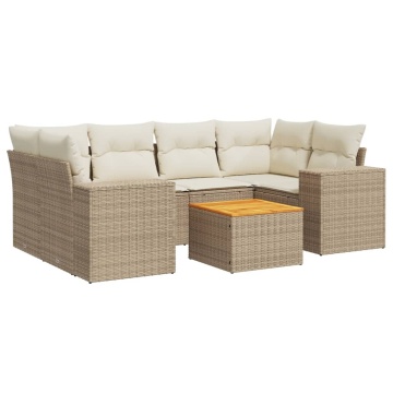 Set canapele de grădină, 7 piese, cu perne, bej, poliratan - Img 2
