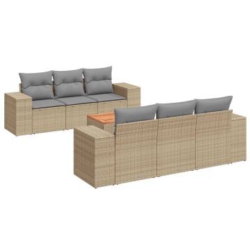 Set canapele de grădină, 7 piese, cu perne, bej, poliratan - Img 2