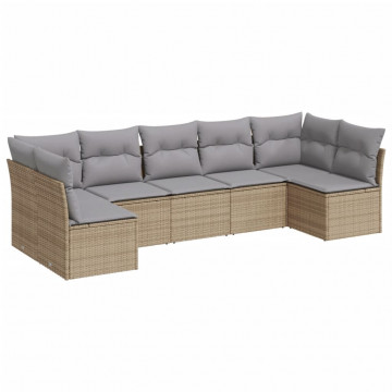 Set canapele de grădină, 7 piese, cu perne, bej, poliratan - Img 2