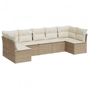 Set canapele de grădină, 7 piese, cu perne, bej, poliratan - Img 2