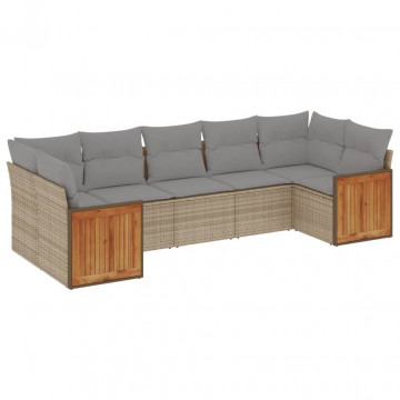 Set canapele de grădină, 7 piese, cu perne, bej, poliratan - Img 2
