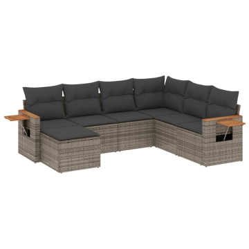 Set canapele de grădină, 7 piese, cu perne, gri, poliratan - Img 2