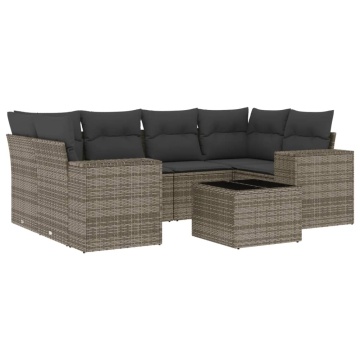Set canapele de grădină, 7 piese, cu perne, gri, poliratan - Img 2