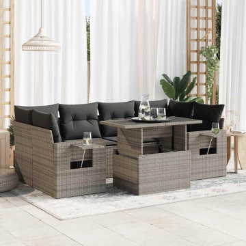 Set canapele de grădină, 7 piese, cu perne, gri, poliratan - Img 1