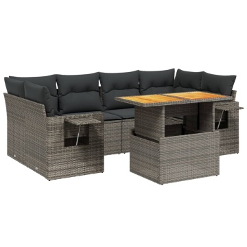 Set canapele de grădină, 7 piese, cu perne, gri, poliratan - Img 2