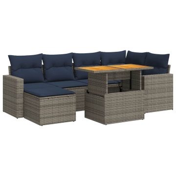 Set canapele de grădină, 7 piese, cu perne, gri, poliratan - Img 2