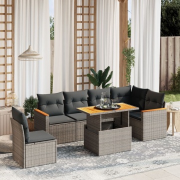 Set canapele de grădină, 7 piese, cu perne, gri, poliratan - Img 1
