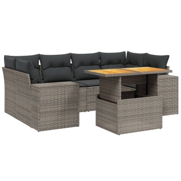 Set canapele de grădină, 7 piese, cu perne, gri, poliratan - Img 2