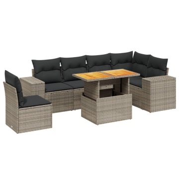 Set canapele de grădină, 7 piese, cu perne, gri, poliratan - Img 2