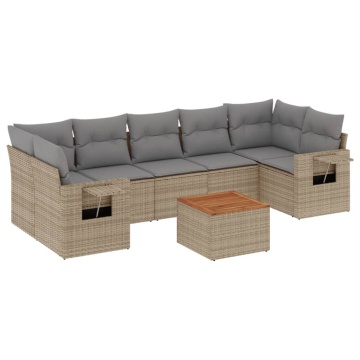 Set canapele de grădină, 8 piese, cu perne, bej, poliratan - Img 2
