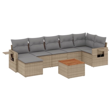 Set canapele de grădină, 8 piese, cu perne, bej, poliratan - Img 2