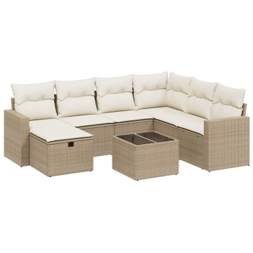 Set canapele de grădină, 8 piese, cu perne, bej, poliratan - Img 2