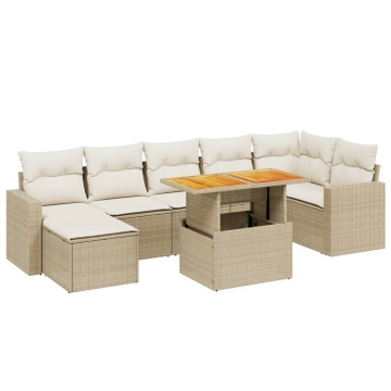 Set canapele de grădină, 8 piese, cu perne, bej, poliratan - Img 2
