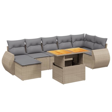 Set canapele de grădină, 8 piese, cu perne, bej, poliratan - Img 2