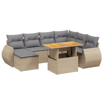 Set canapele de grădină, 8 piese, cu perne, bej, poliratan - Img 2