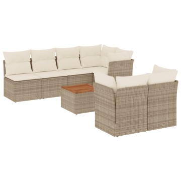 Set canapele de grădină, 8 piese, cu perne, bej, poliratan - Img 2