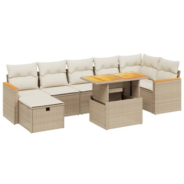 Set canapele de grădină, 8 piese, cu perne, bej, poliratan - Img 2