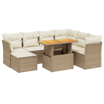 Set canapele de grădină, 8 piese, cu perne, bej, poliratan - Img 2