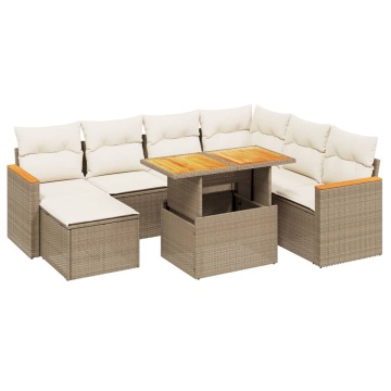 Set canapele de grădină, 8 piese, cu perne, bej, poliratan - Img 2