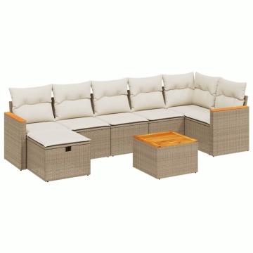 Set canapele de grădină, 8 piese, cu perne, bej, poliratan - Img 2