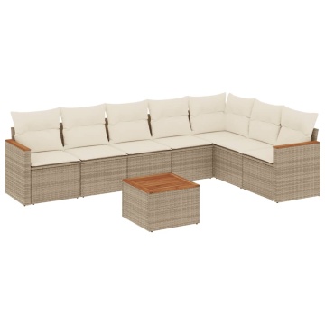 Set canapele de grădină, 8 piese, cu perne, bej, poliratan - Img 2