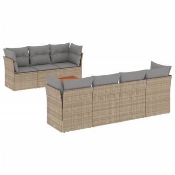 Set canapele de grădină, 8 piese, cu perne, bej, poliratan - Img 2