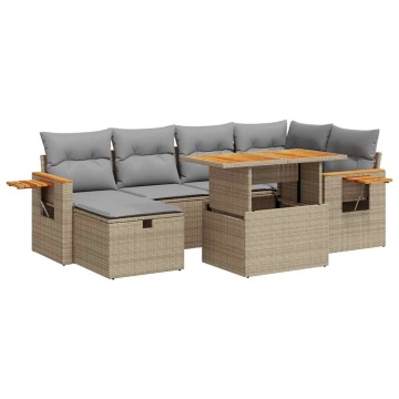 Set canapele de grădină, 8 piese, cu perne, bej, poliratan - Img 2