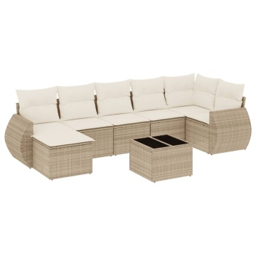 Set canapele de grădină, 8 piese, cu perne, bej, poliratan - Img 2