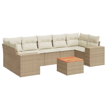Set canapele de grădină, 8 piese, cu perne, bej, poliratan - Img 2