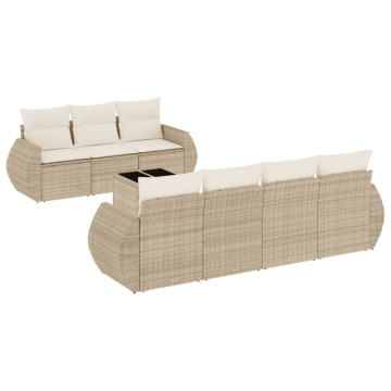 Set canapele de grădină, 8 piese, cu perne, bej, poliratan - Img 2
