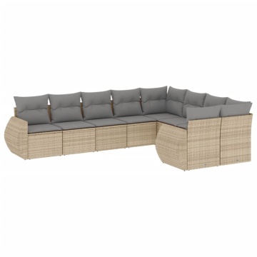 Set canapele de grădină, 9 piese, cu perne, bej, poliratan - Img 2