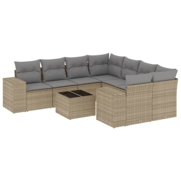 Set canapele de grădină, 9 piese, cu perne, bej, poliratan - Img 2