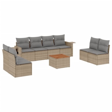 Set canapele de grădină, 9 piese, cu perne, bej, poliratan - Img 2