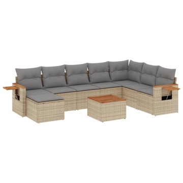 Set canapele de grădină, 9 piese, cu perne, bej, poliratan - Img 2