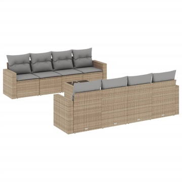 Set canapele de grădină, 9 piese, cu perne, bej, poliratan - Img 2