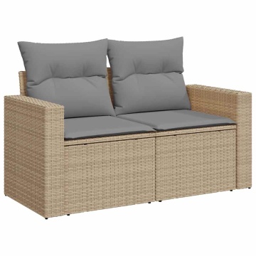 Set canapele de grădină, 9 piese, cu perne, bej, poliratan - Img 3
