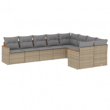 Set canapele de grădină, 9 piese, cu perne, bej, poliratan - Img 2
