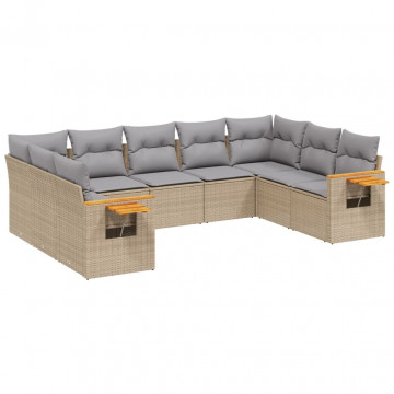 Set canapele de grădină, 9 piese, cu perne, bej, poliratan - Img 2