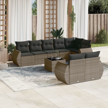 Set canapele de grădină, 9 piese, cu perne, gri, poliratan - Img 1