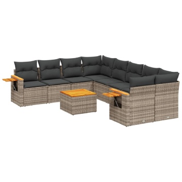 Set canapele de grădină, 9 piese, cu perne, gri, poliratan - Img 2