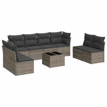 Set canapele de grădină, 9 piese, cu perne, gri, poliratan - Img 2