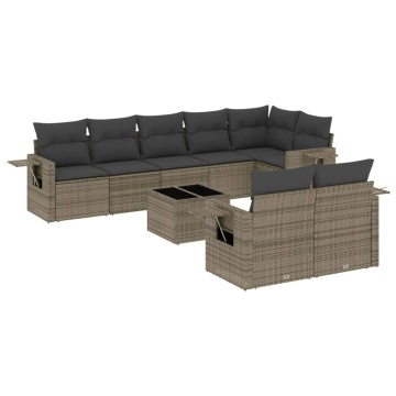 Set canapele de grădină, 9 piese, cu perne, gri, poliratan - Img 2