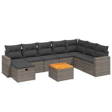 Set canapele de grădină, 9 piese, cu perne, gri, poliratan - Img 2
