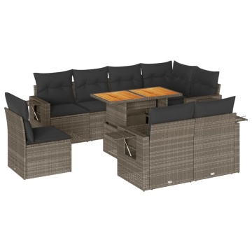 Set canapele de grădină, 9 piese, cu perne, gri, poliratan - Img 2