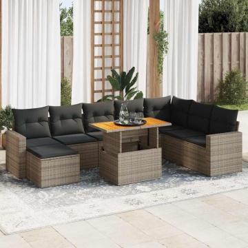 Set canapele de grădină, 9 piese, cu perne, gri, poliratan - Img 1