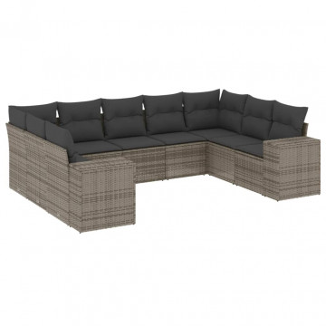 Set canapele de grădină, 9 piese, cu perne, gri, poliratan - Img 2