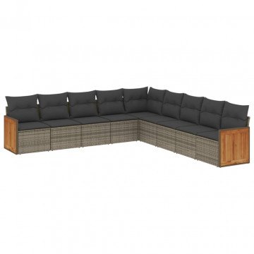 Set canapele de grădină, 9 piese, cu perne, gri, poliratan - Img 2